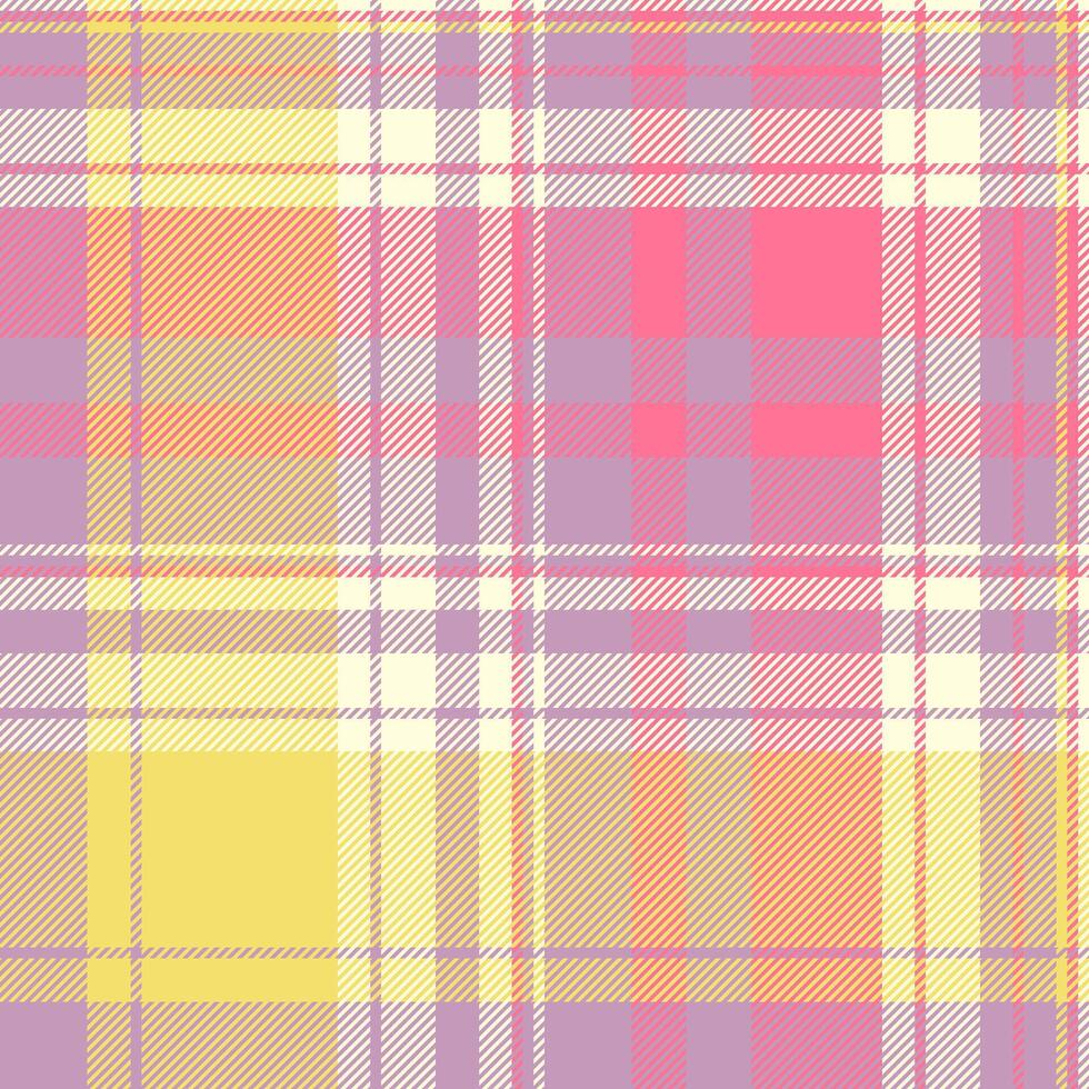 Ragged fabric background pattern, purchase check textile. Asymmetric seamless tartan texture plaid in pastel and light yellow colors. vector