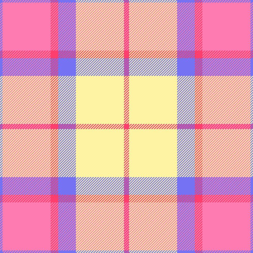 Decoration fabric seamless check, factory pattern texture . Random plaid tartan textile background in yellow and pink colors. vector