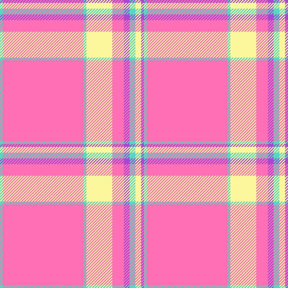 Harvest check pattern fabric, pastel background textile texture. 60s tartan seamless plaid in pink and yellow colors. vector