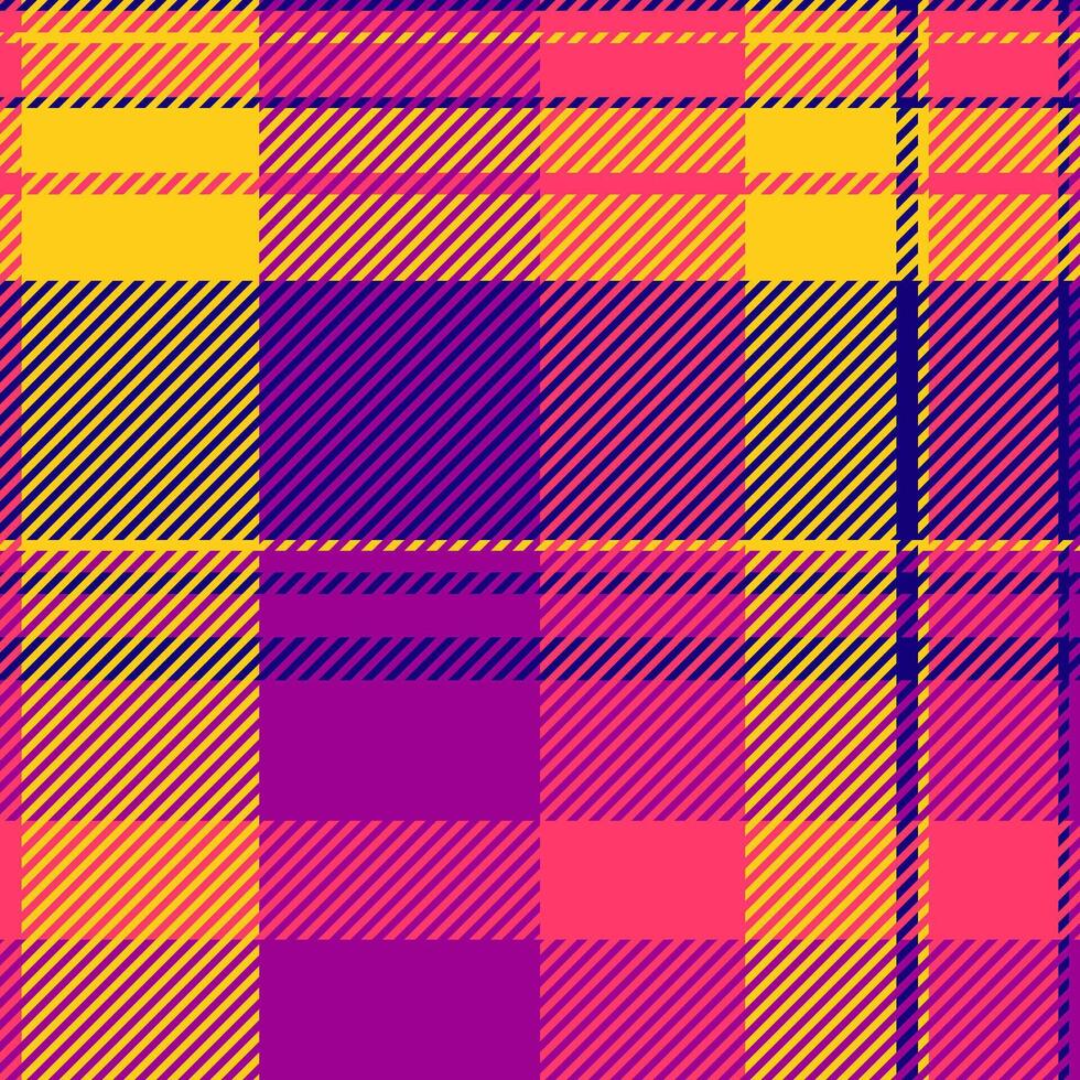 Brazil check tartan seamless, other fabric texture. Fluffy background textile plaid pattern in yellow and magenta colors. vector