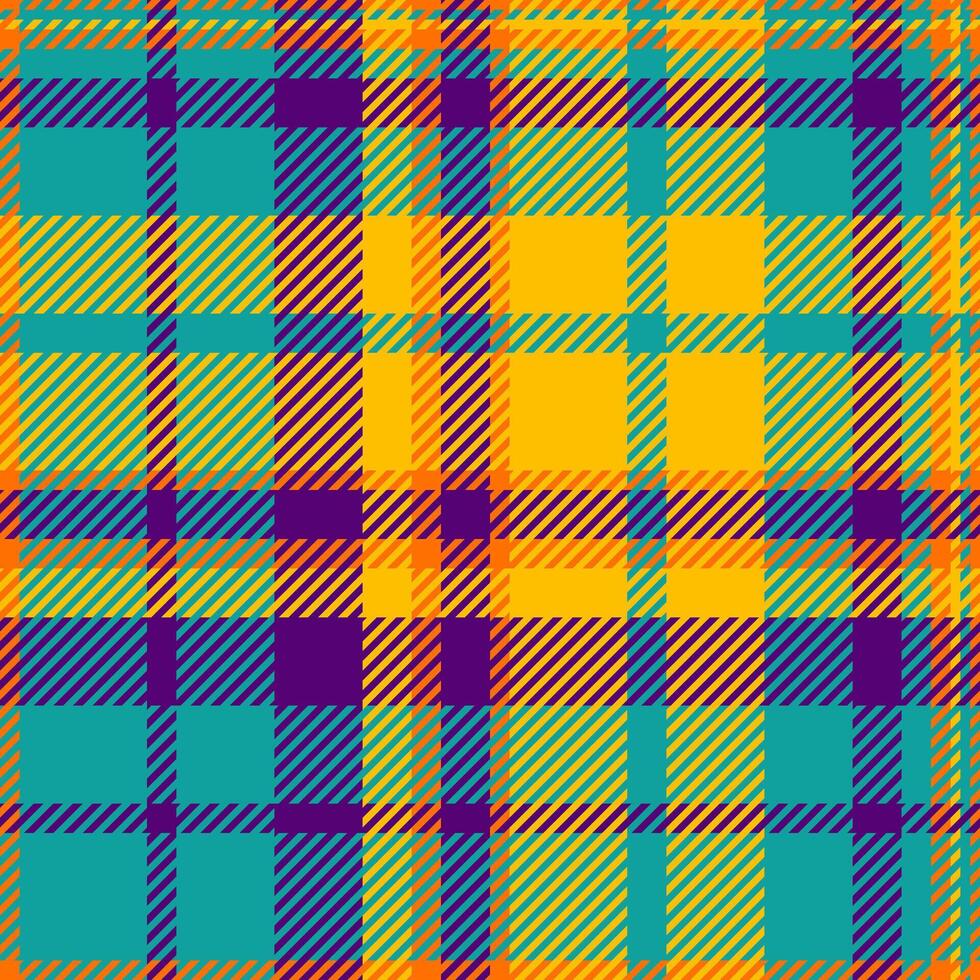 Vintage fabric plaid background, scrapbooking check textile tartan. Eps seamless pattern texture in teal and golden poppy colors. vector