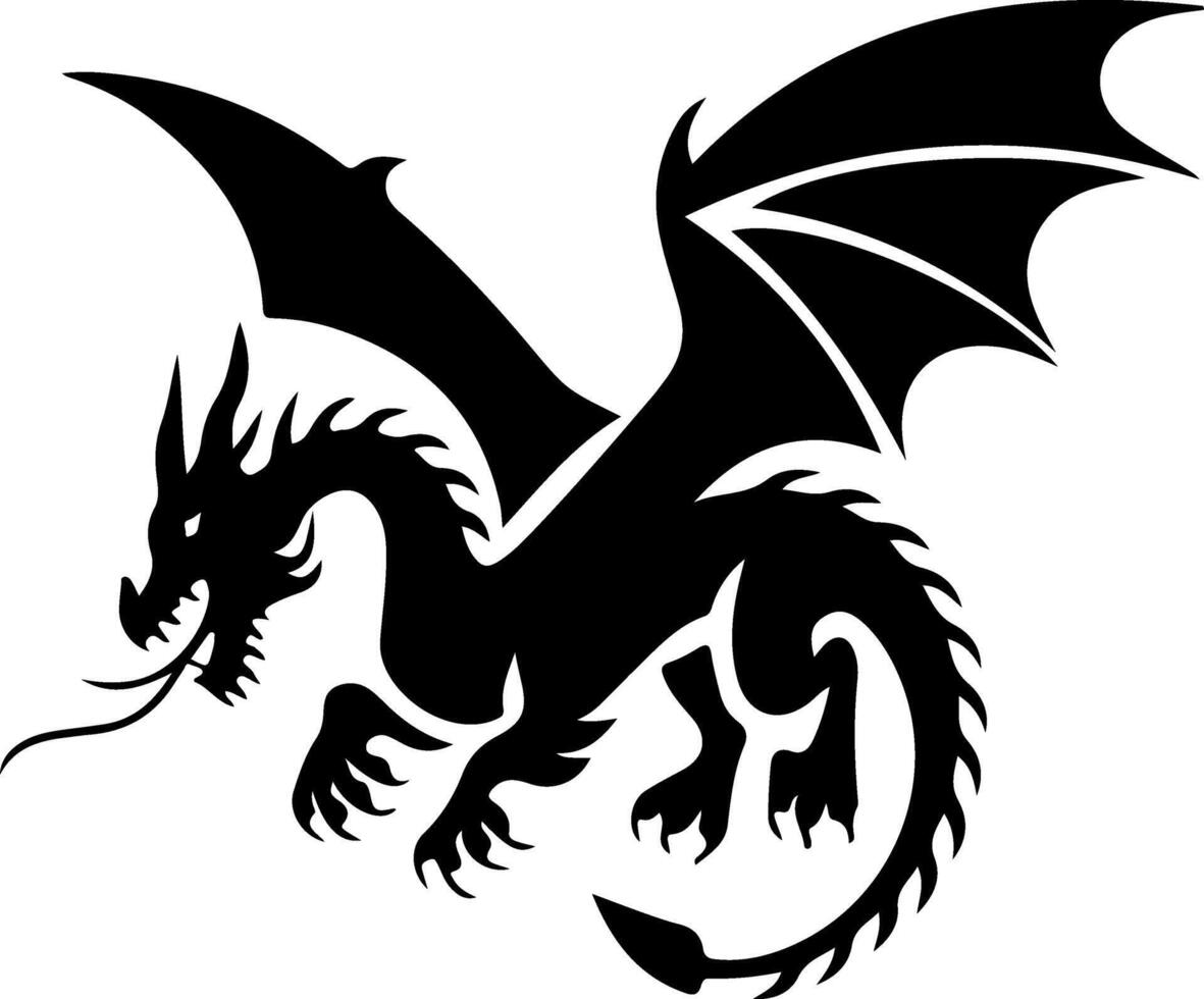 Dragon icon black and white silhouette vector