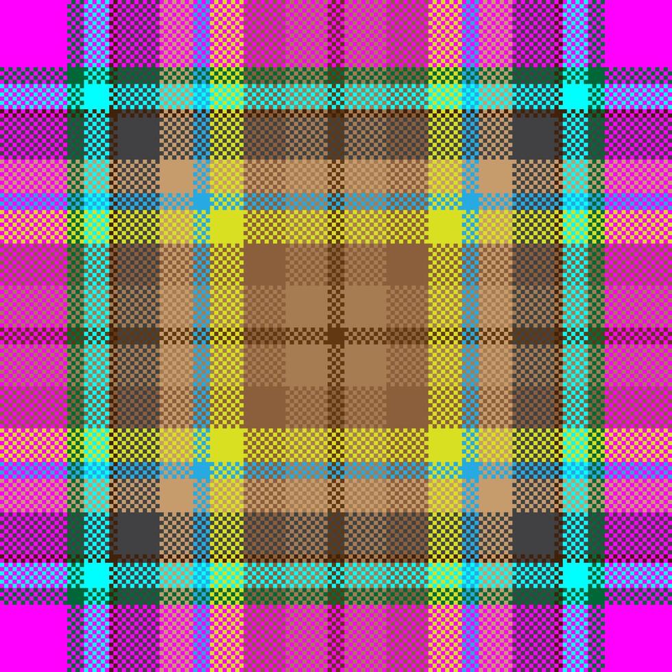 Pixel background design. Modern seamless pattern plaid. Square texture fabric. Tartan scottish textile. Beauty color madras ornament. vector
