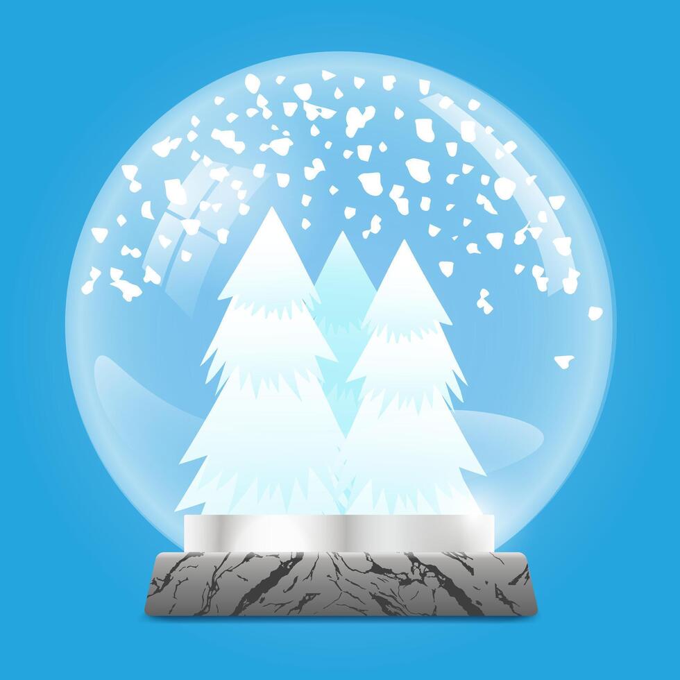 crystal New Year's ball with fir trees on a marble stand vector