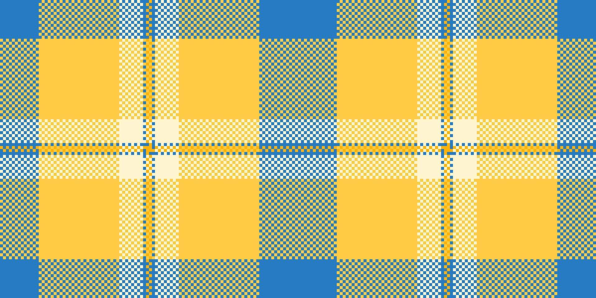 Carnival tartan pattern , tradition fabric background seamless. Reel plaid check textile texture in amber and cyan colors. vector