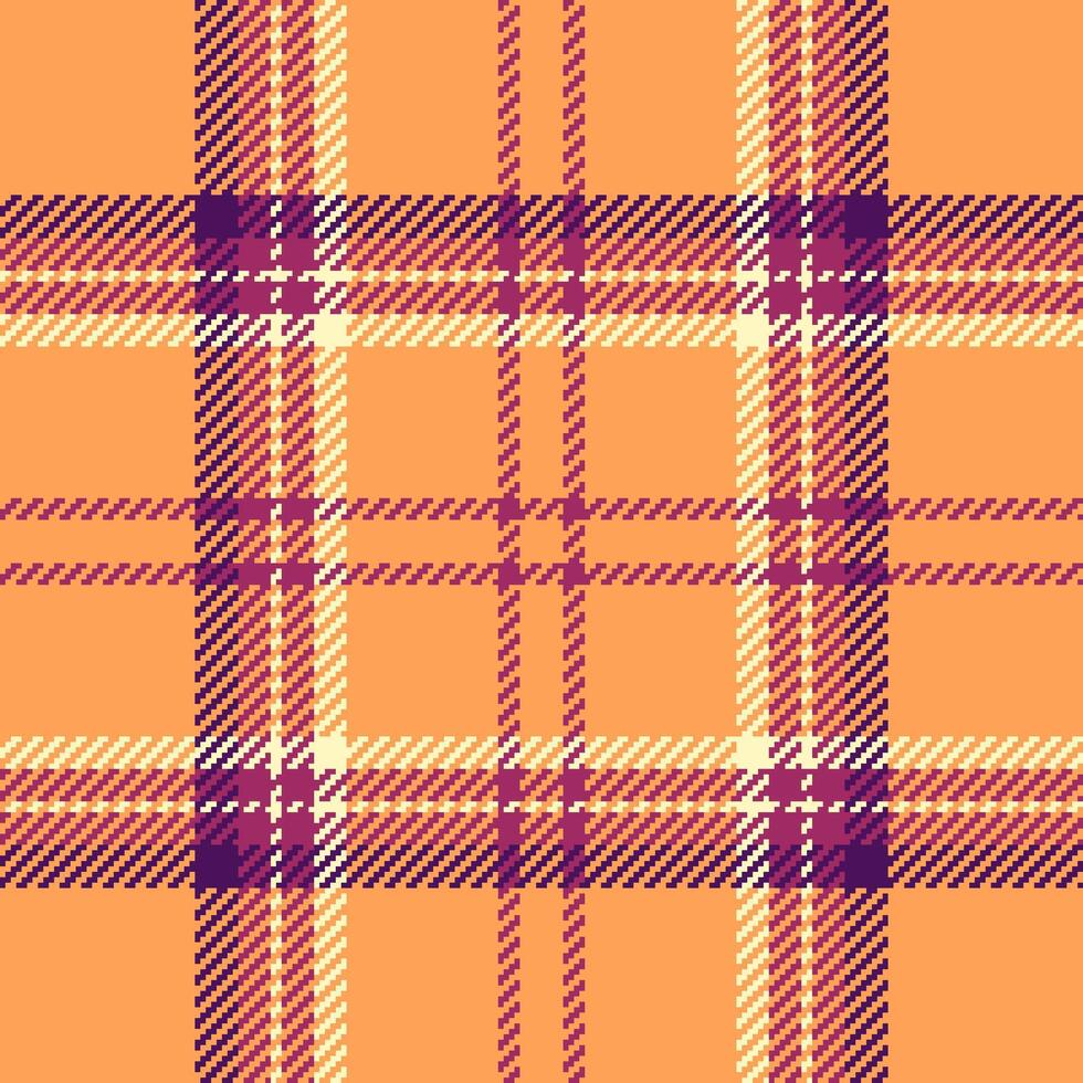 Basic plaid tartan texture, bed fabric background check. Relax pattern seamless textile in orange and pink colors. vector