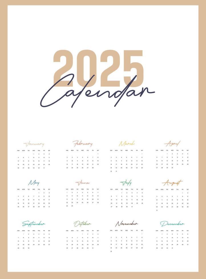 Calendar 2025 Minimal Desk Design vector