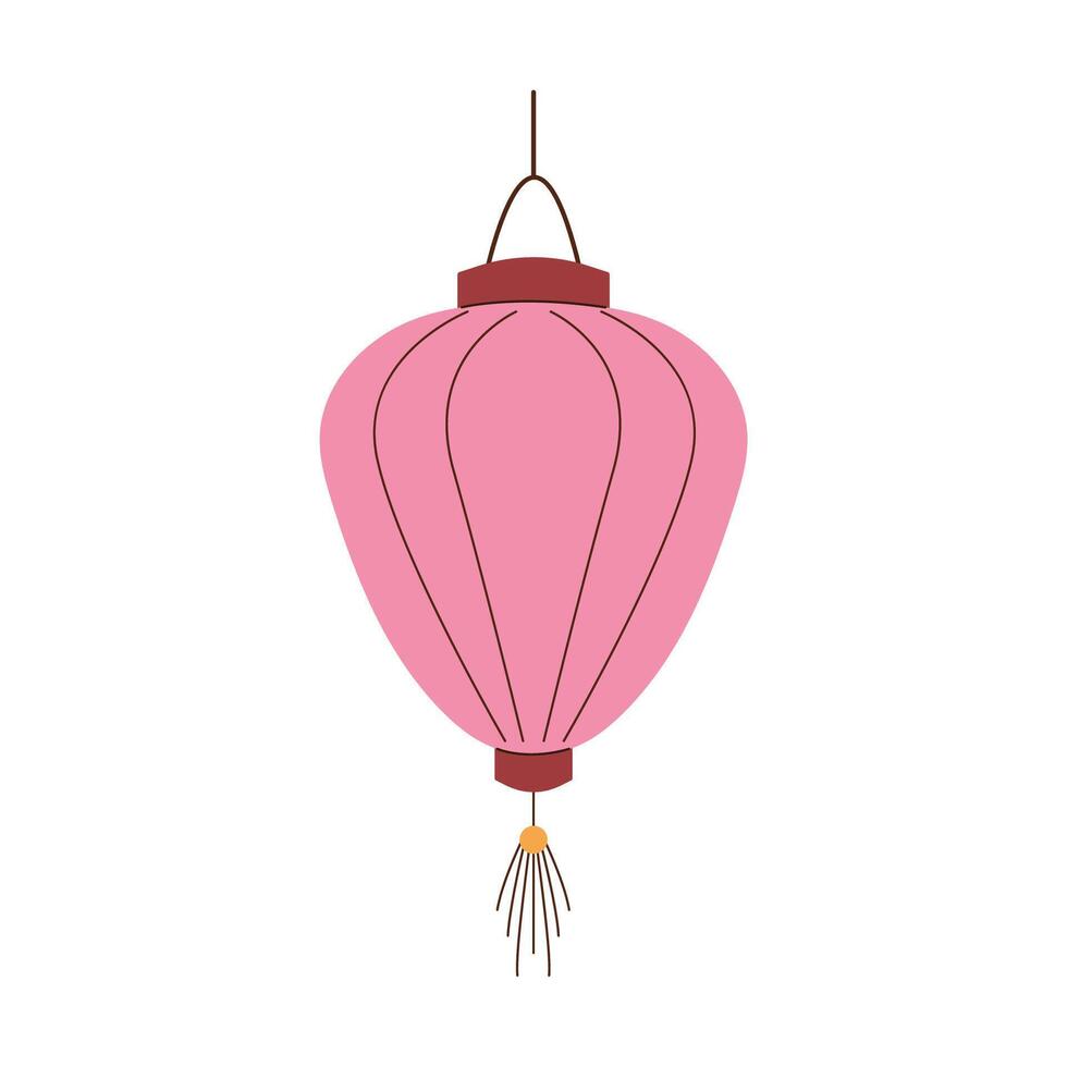 Elegant pink Chinese lantern in flat style. Perfect for festive, cultural or decorative design. Isolated on a white background. vector
