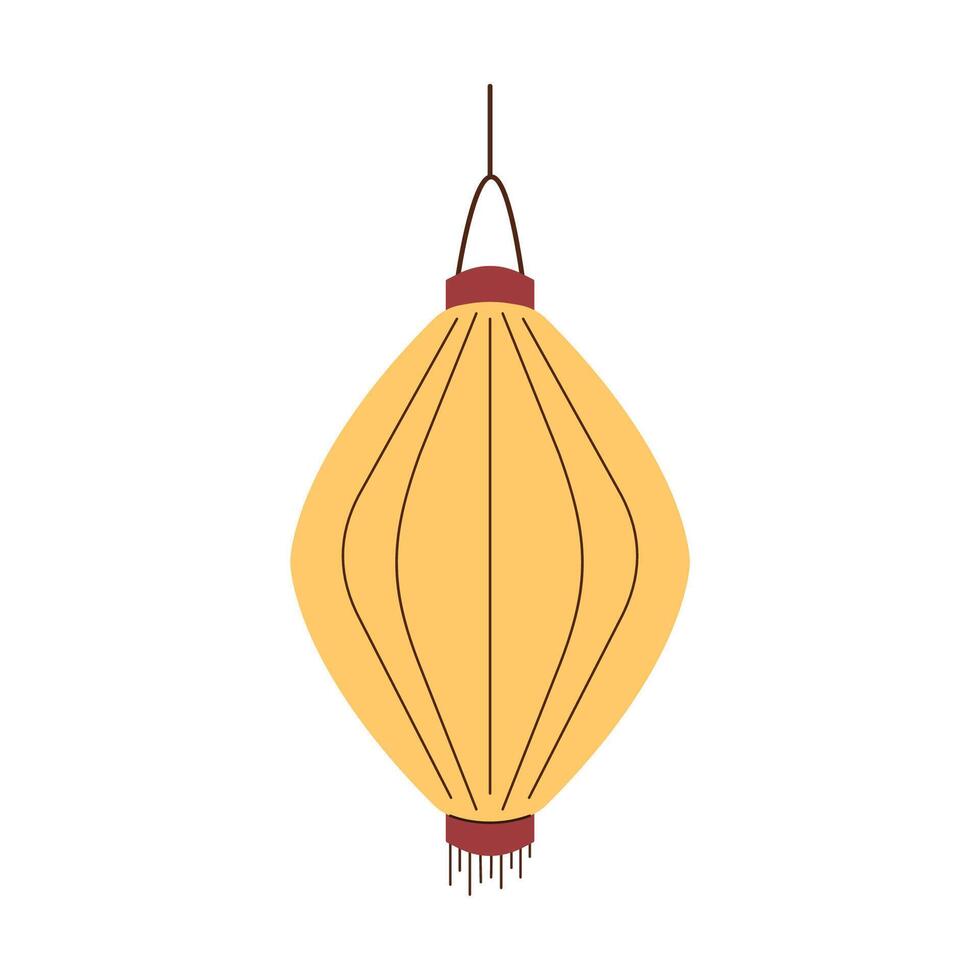 Yellow Chinese lantern with a traditional design in flat style. Perfect for festive, cultural or decorative purposes. Isolated on a white background. vector