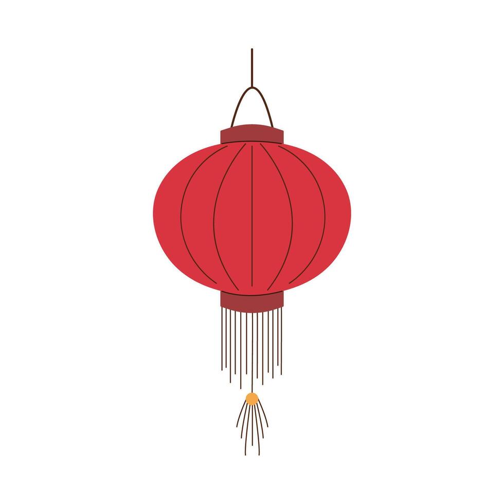 Red paper Chinese lantern single in flat style. Traditional decoration for Chinese New Year and lantern festival celebration, design element. Yuan Xiao Che. Isolated on white background. vector
