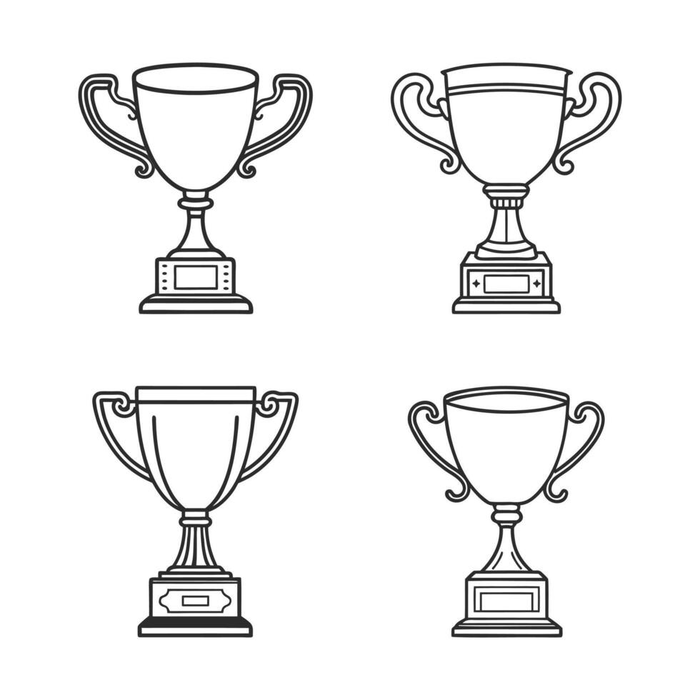 Trophy cup icon set. Outline illustration of winner cups. Sketch vector