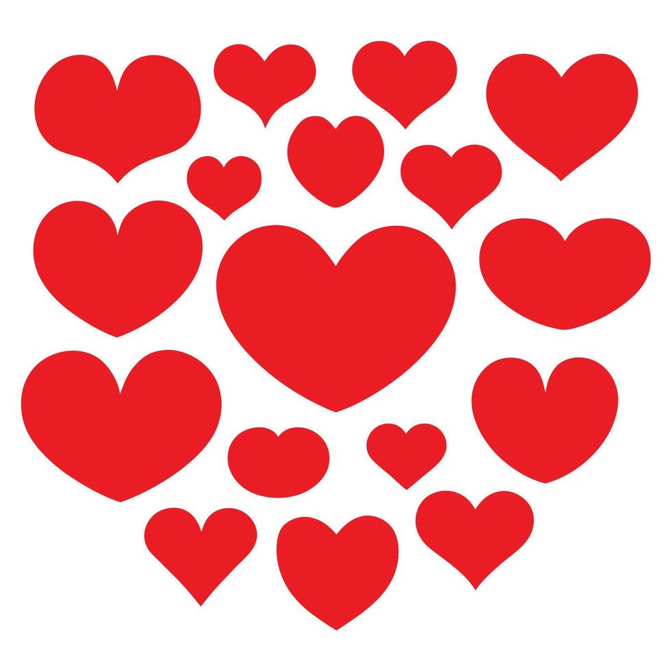 Romantic Abstract Love Hearts Symbols in Various Shapes for Valentine's Day. vector