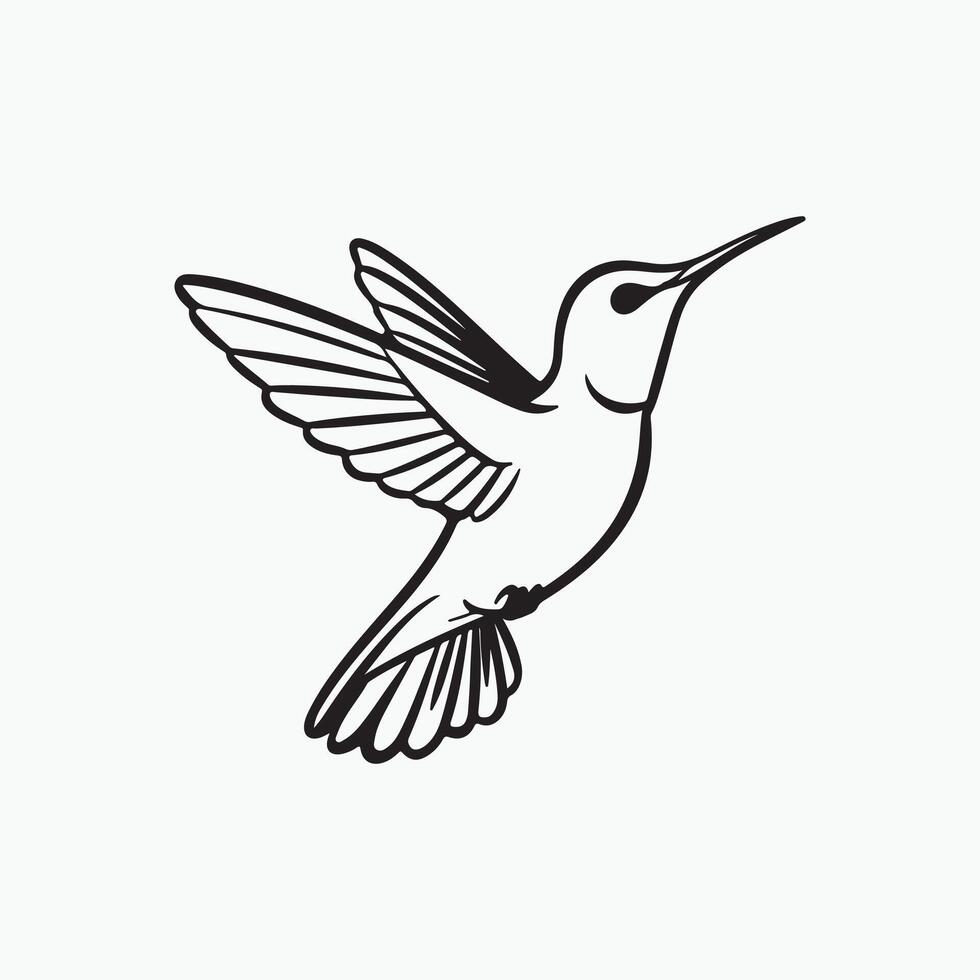 Minimalist Black and White Hummingbird Illustration in Flight vector