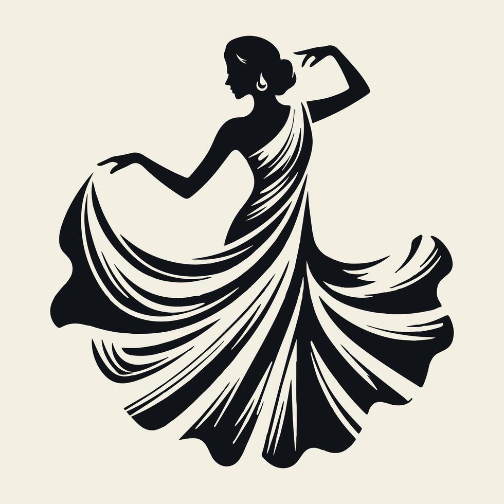Elegant Modern Saree Silhouette Logo Design in Golden Gradient for Fashion Branding vector