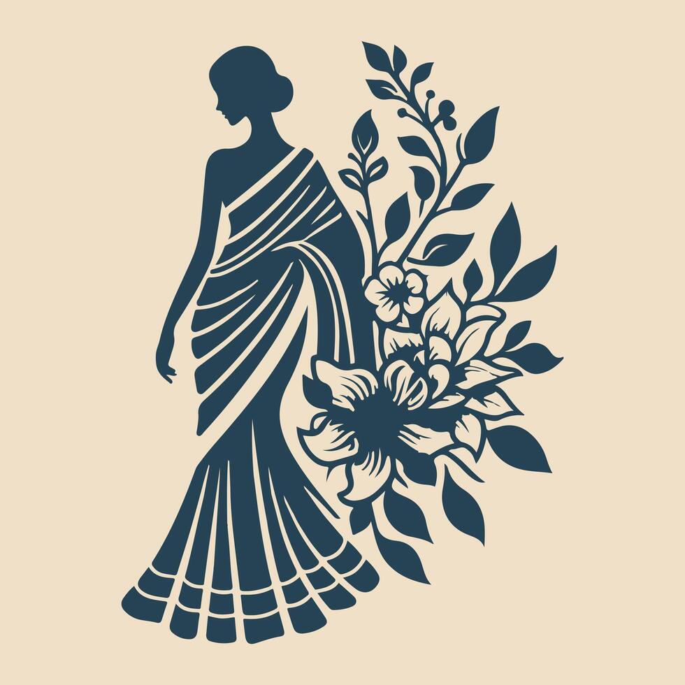 Modern Saree Silhouette Logo Design Elegant Graphics for Fashion Branding vector