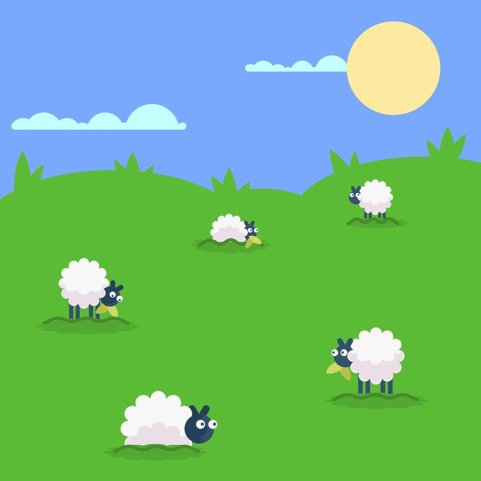 Flat illustration sheep in the field vector