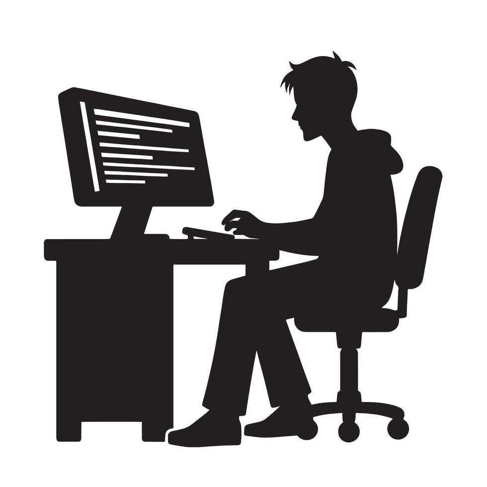 silhouette programmer work on their computer in office vector