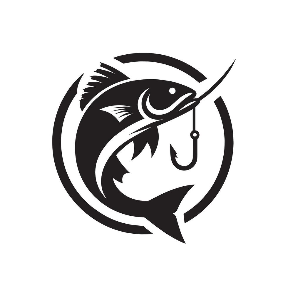 silhouette fishing fish in the circle vector