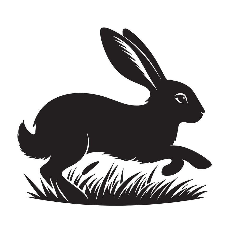 silhouette rabbit on the grass vector