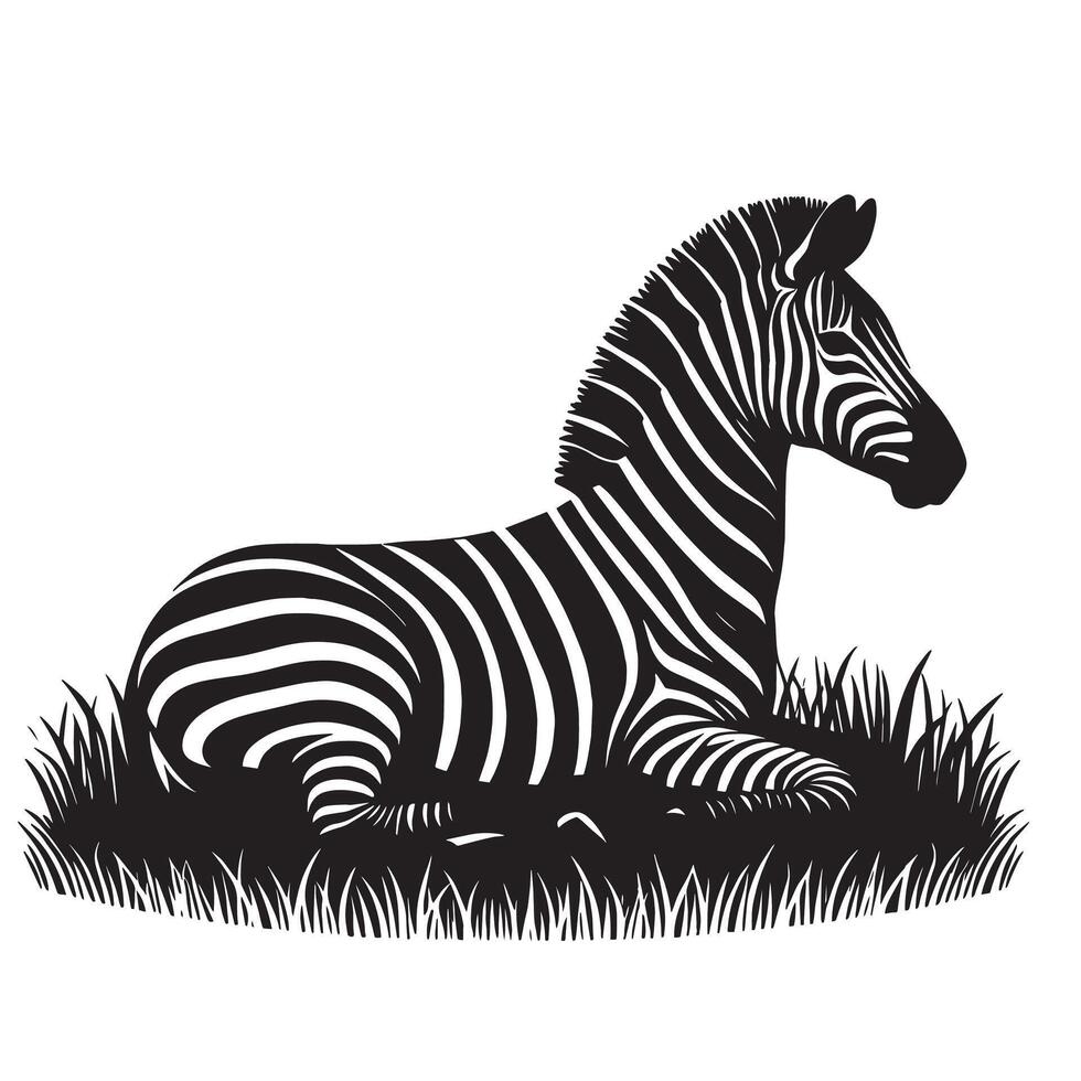 silhouette zebra lying on the grass vector