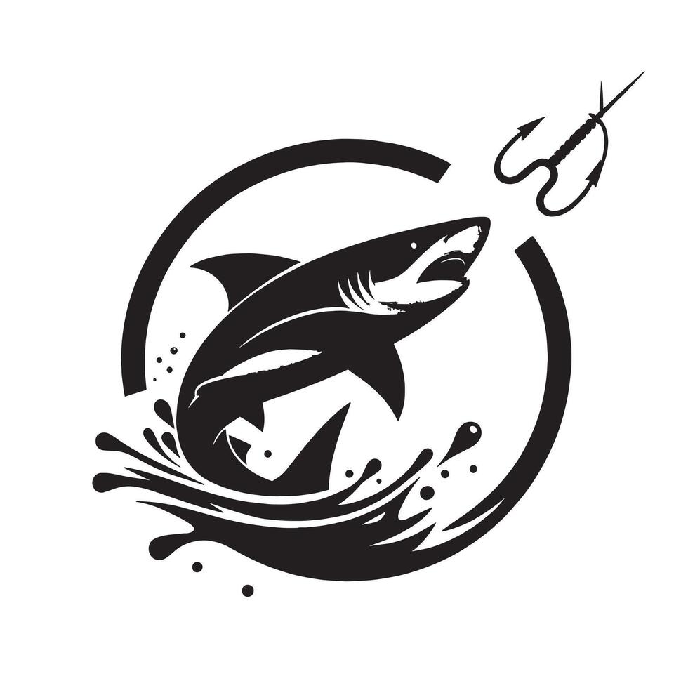 silhouette jump of shark on the circle vector