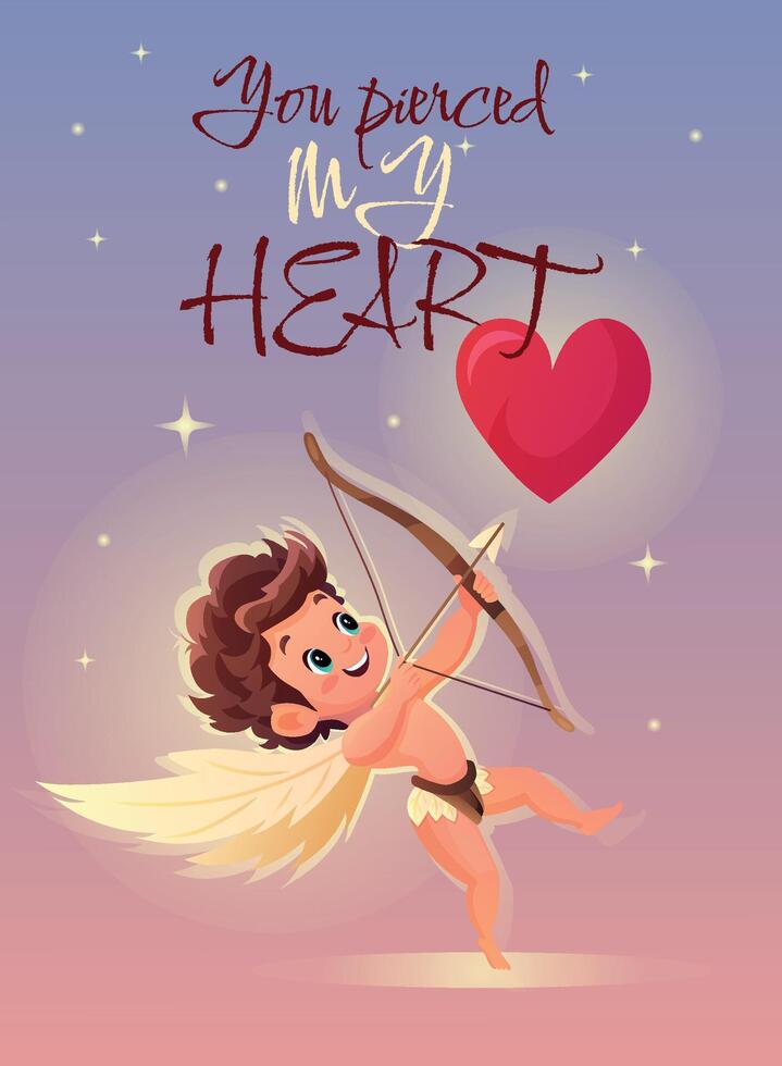 Cute Cupid on a Romantic Greeting Card vector