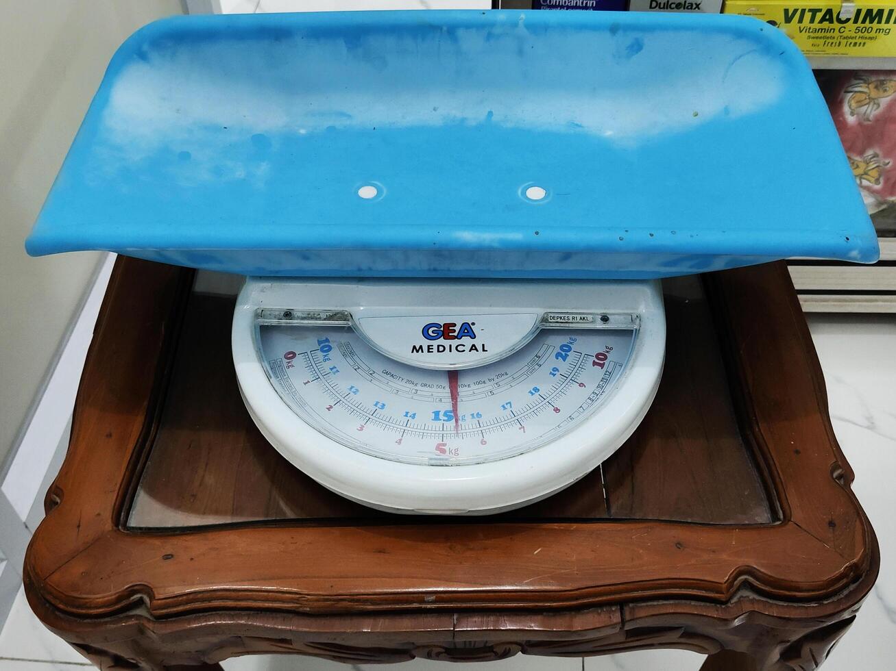 Demak, Indonesia November 12 2024, Modern digital baby scales on table in room photo