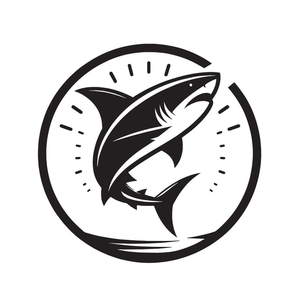 silhouette jump of shark on the circle vector