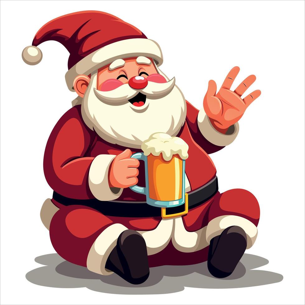 Santa Claus funny face with a beer mug on hand illustration isolated on white background vector