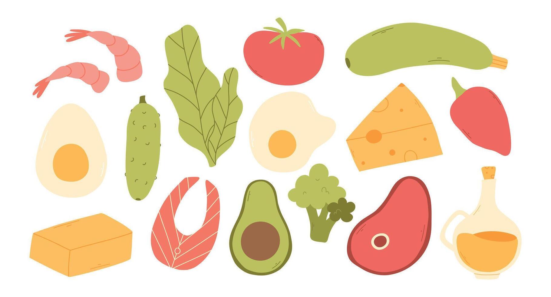 Set of keto diet elements. illustration. Flat style. Keto diet food. vector