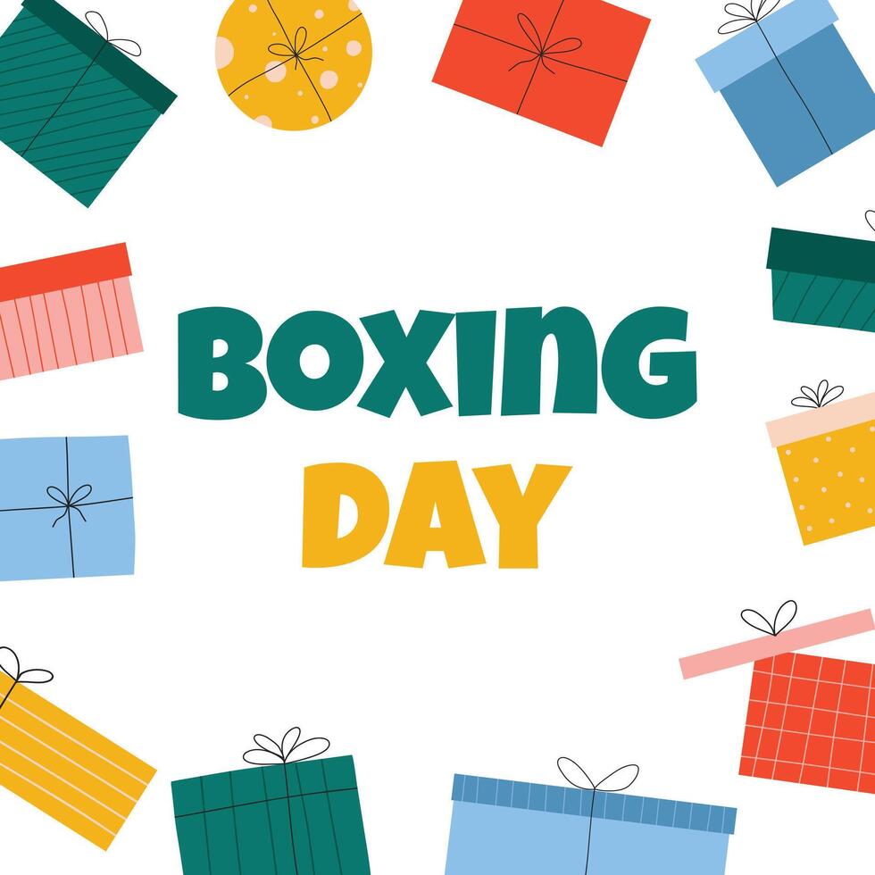 Boxing Day. poster Boxing Day card with gifts. Flat style. vector