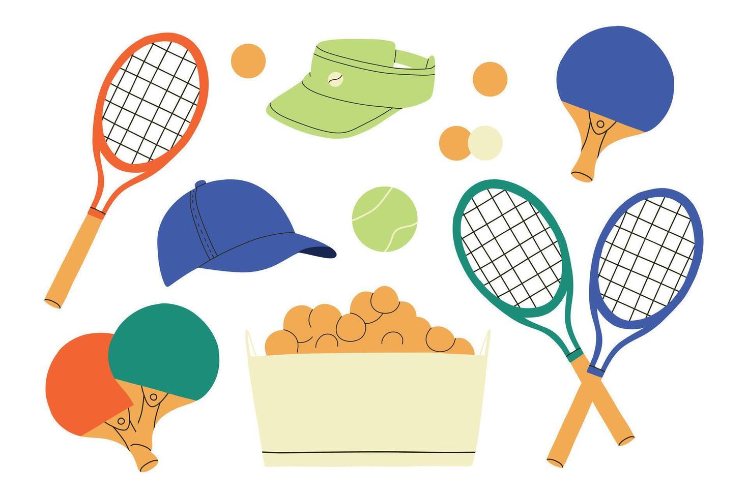 Set of elements for tennis. illustration. Flat style. Tennis collection. vector