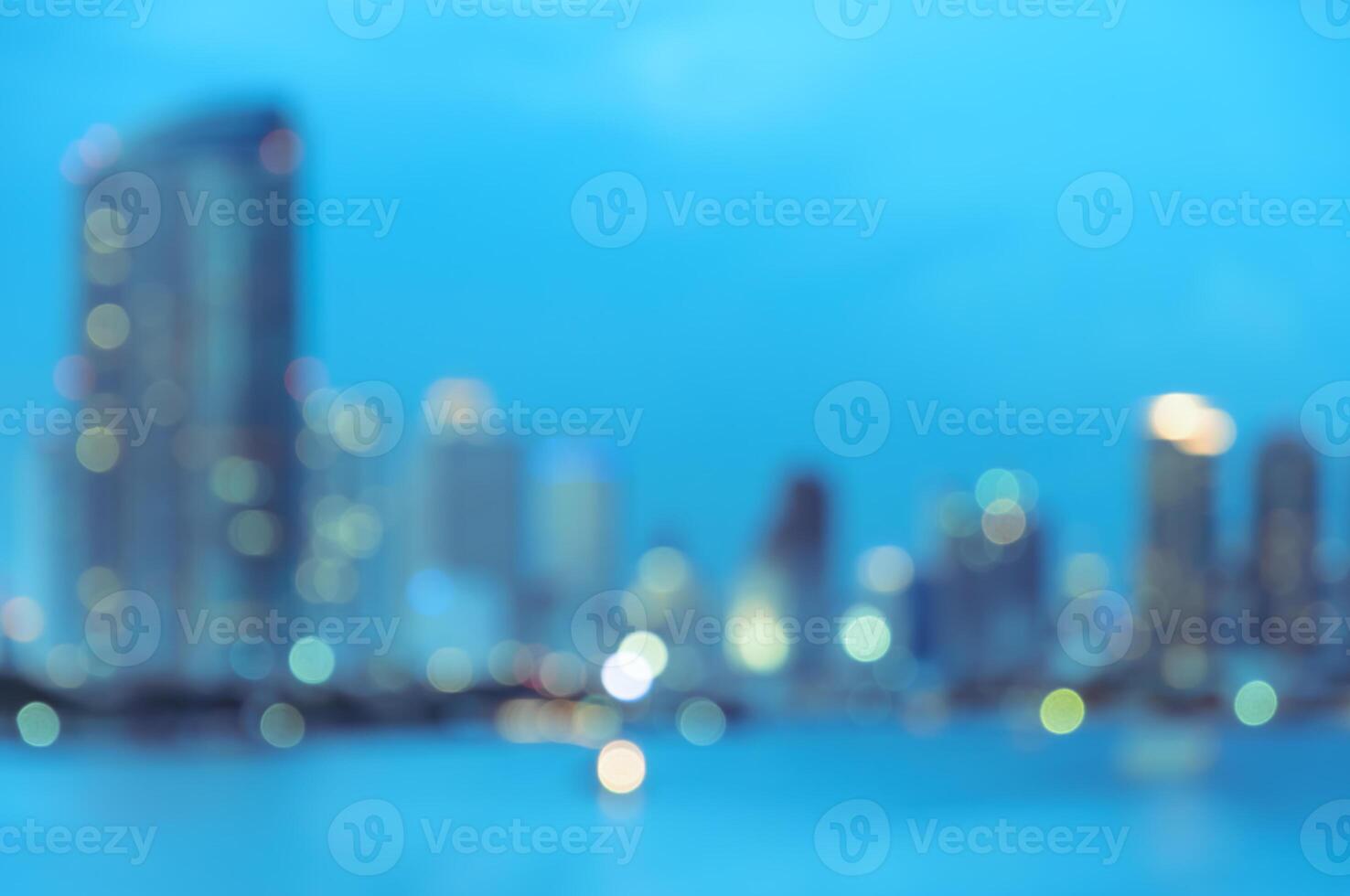 Bangkok skyline at night- Blurred bokeh background photo