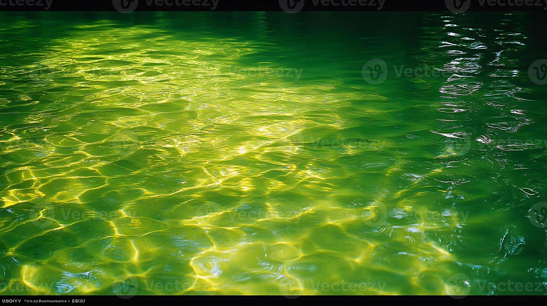 serene view of shimmering water reflecting green hues, creating tranquil atmosphere. Perfect for nature lovers and relaxation photo