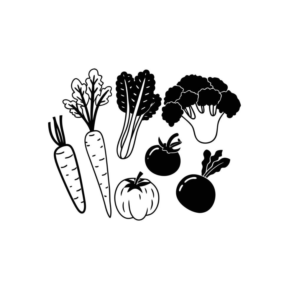Vegetables black and white illustration vector