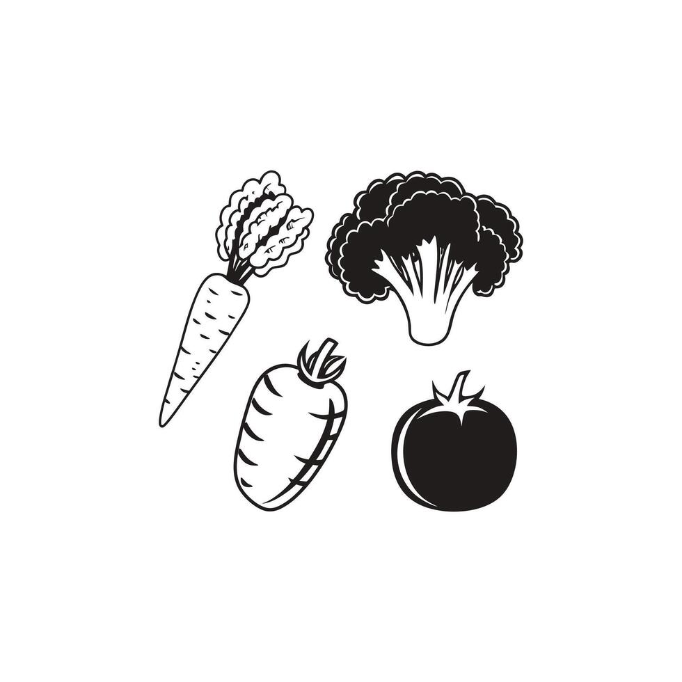 Vegetables icon set black and white illustration vector