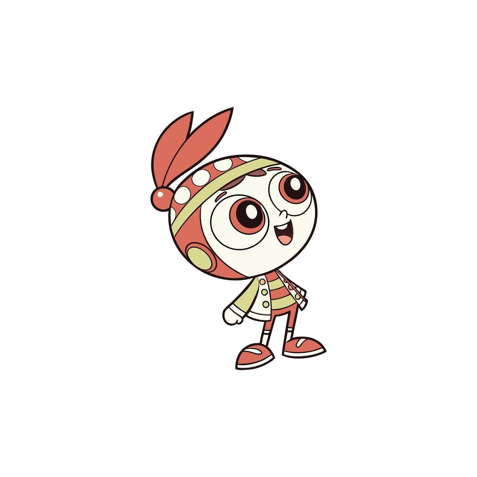 A cartoon character with a red hat and green pants vector
