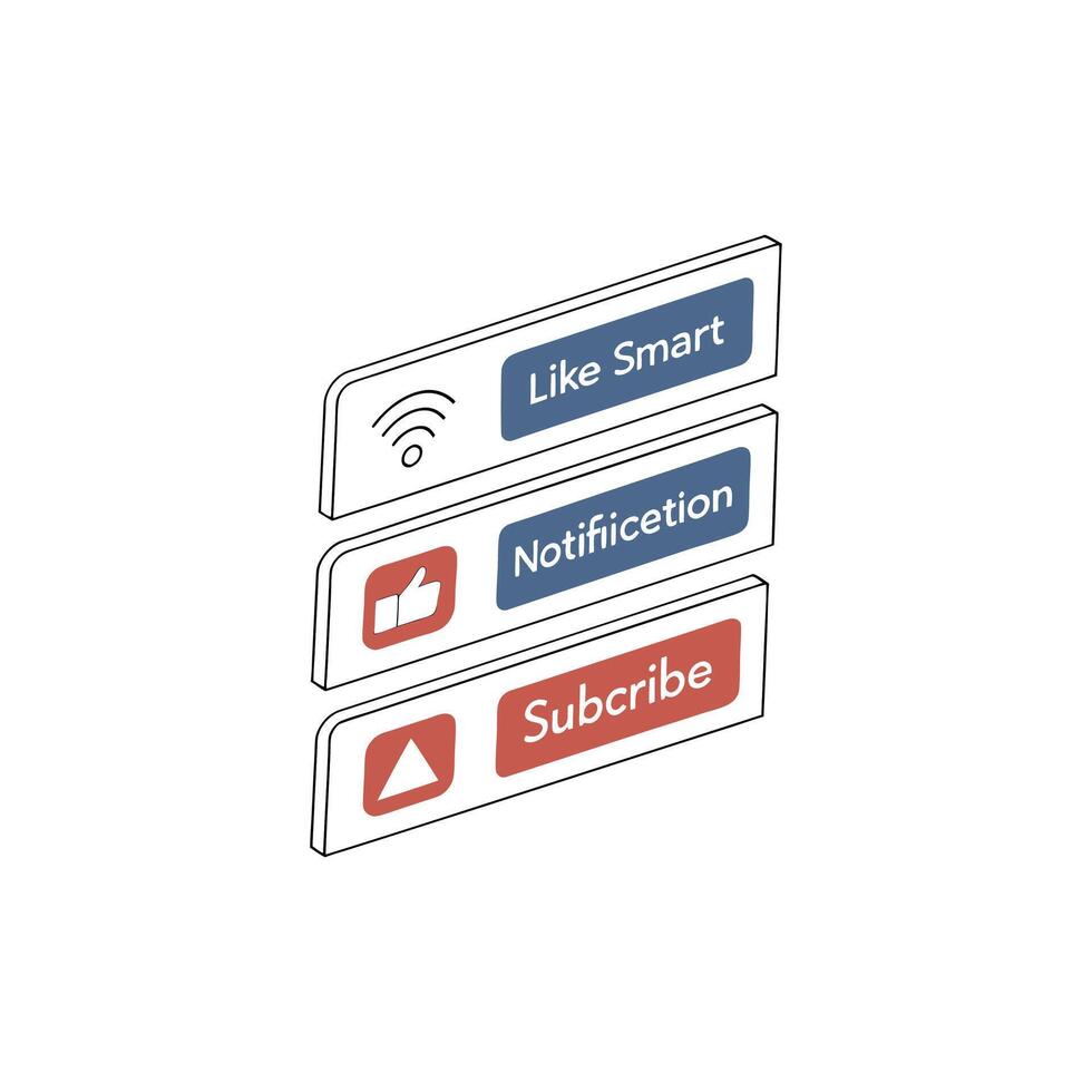 Three buttons with the words like smart notification and subscribe vector