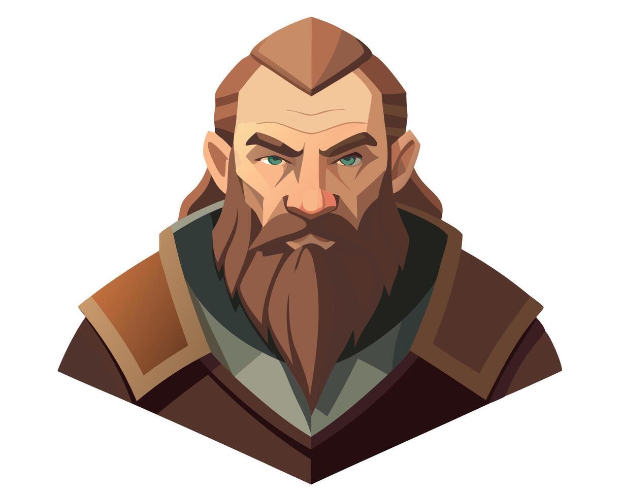 Dwarf character. Medieval beard man in armor. Fairytale viking person. Cartoon hero soldier. Fantasy gnome warrior vector