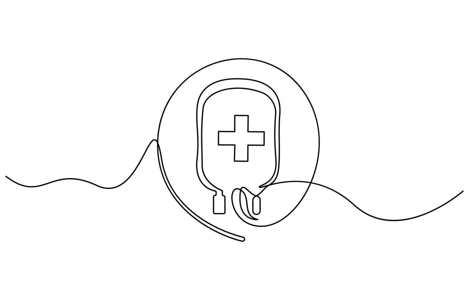 one line drawing of medical blood transfusion bag vector