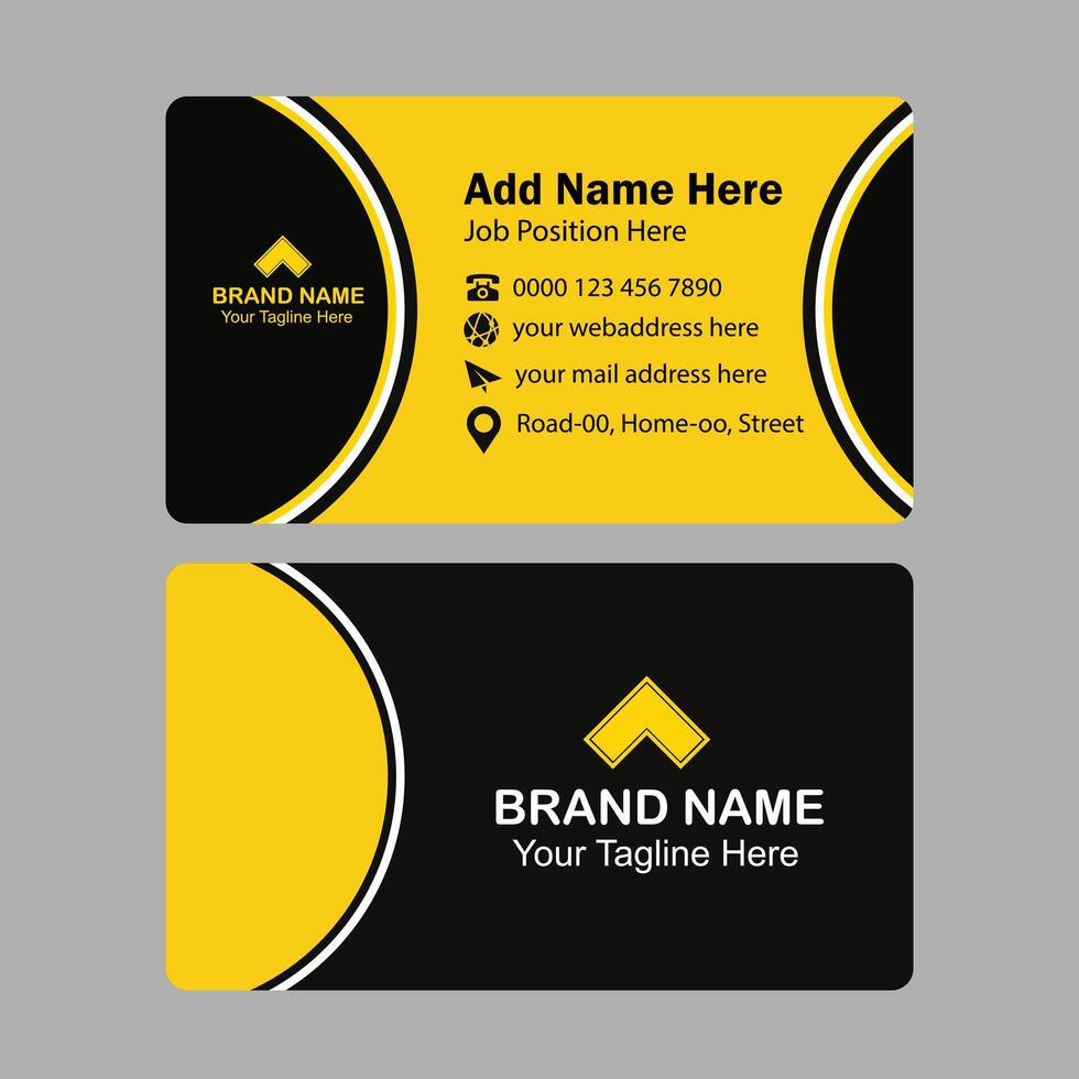 Simple abstract yellow and black business card with qr code design, professional name card template vector
