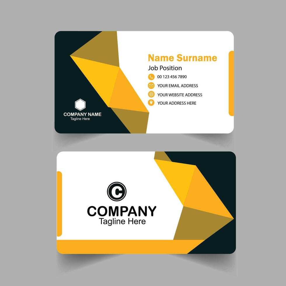 Clean and modern business card template - Yellow and dark black color professional business card design vector