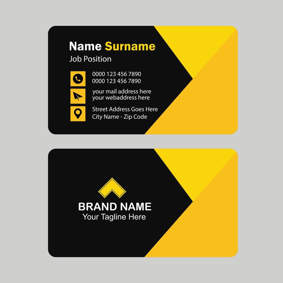 Modern yellow, black business card - creative and clean business card template. Stylish organic shape elegant business card design. vector