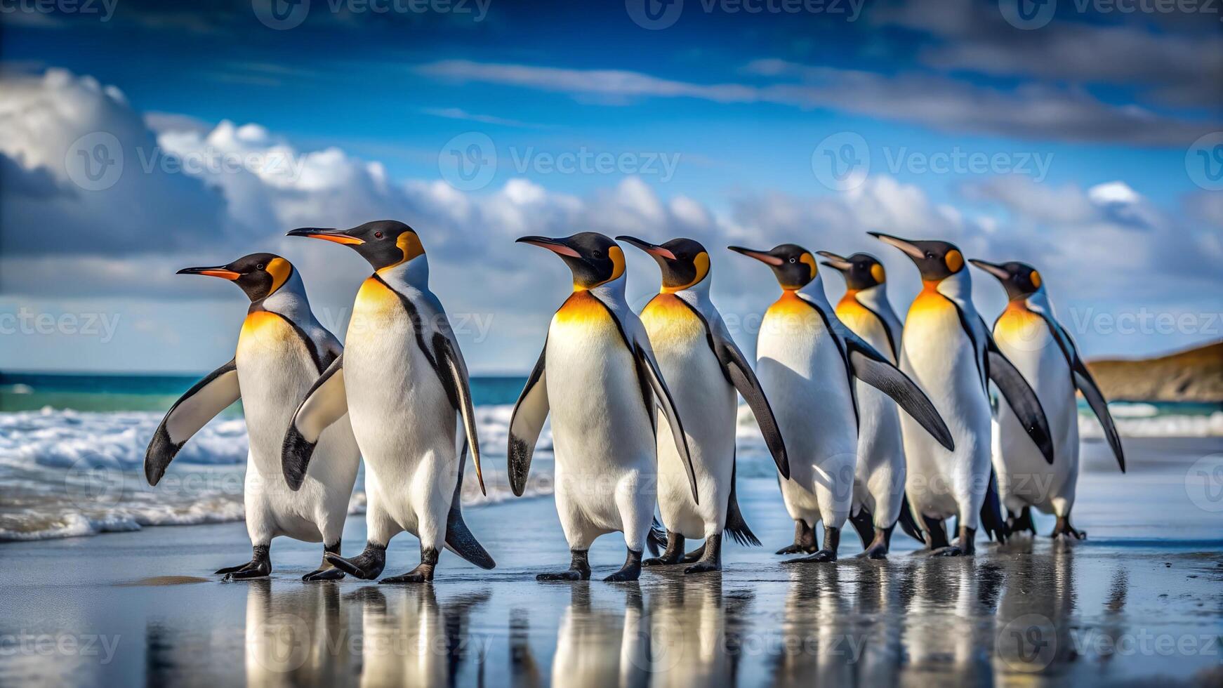 group of king penguins walking. . photo