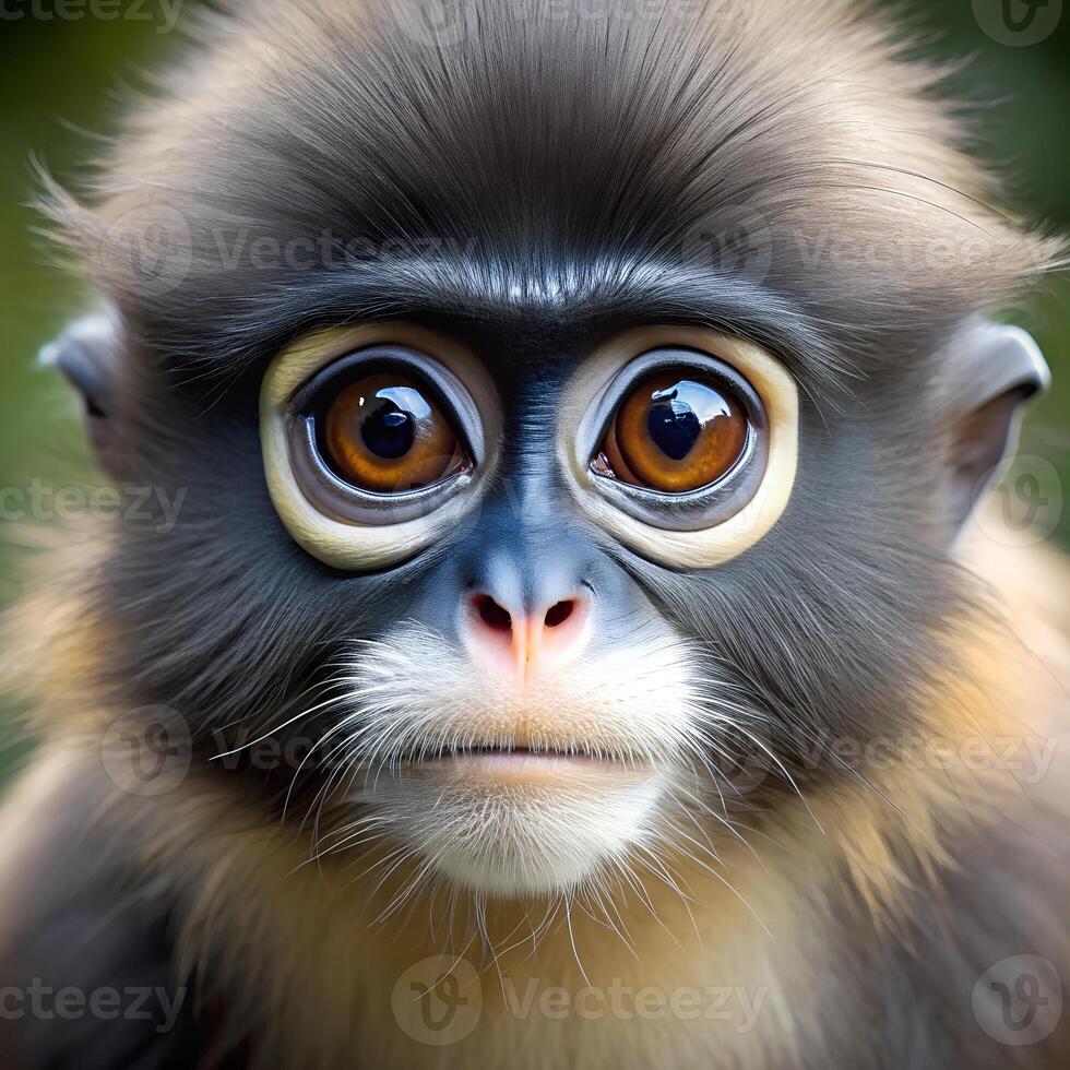 a close up face of Dusky Leaf Monkey. . photo