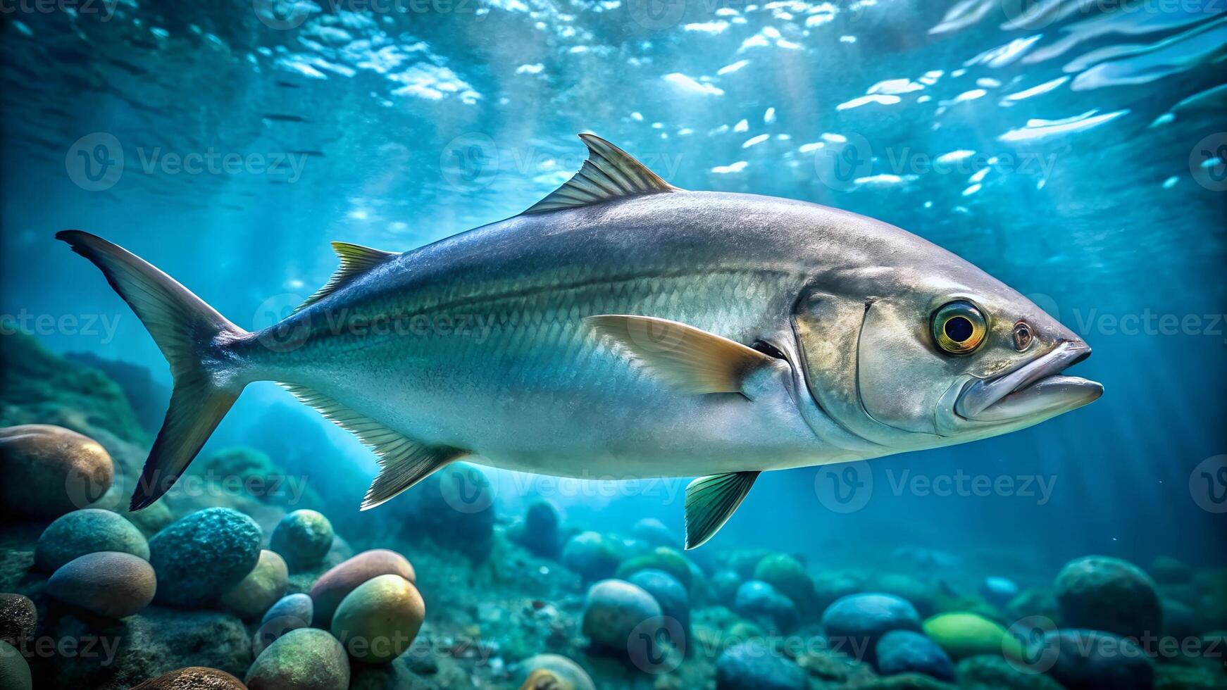 Bluefish fish realistic image under the water close up view. . photo