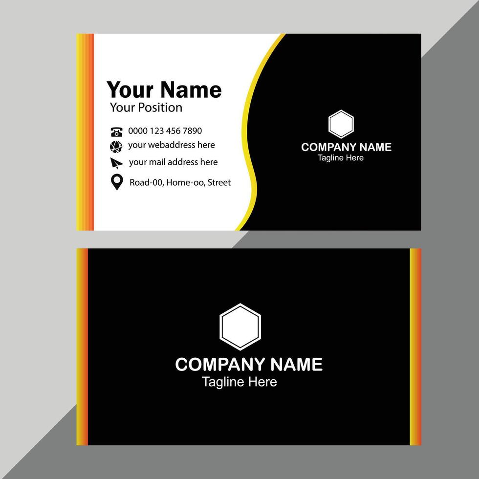 Clean and modern business card template - Yellow and dark black color professional business card design vector