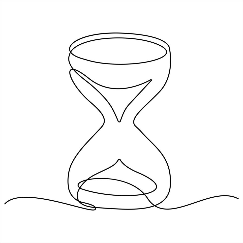 Continuous single line drawing of hourglass with flow sand Retro timer as time passing vector