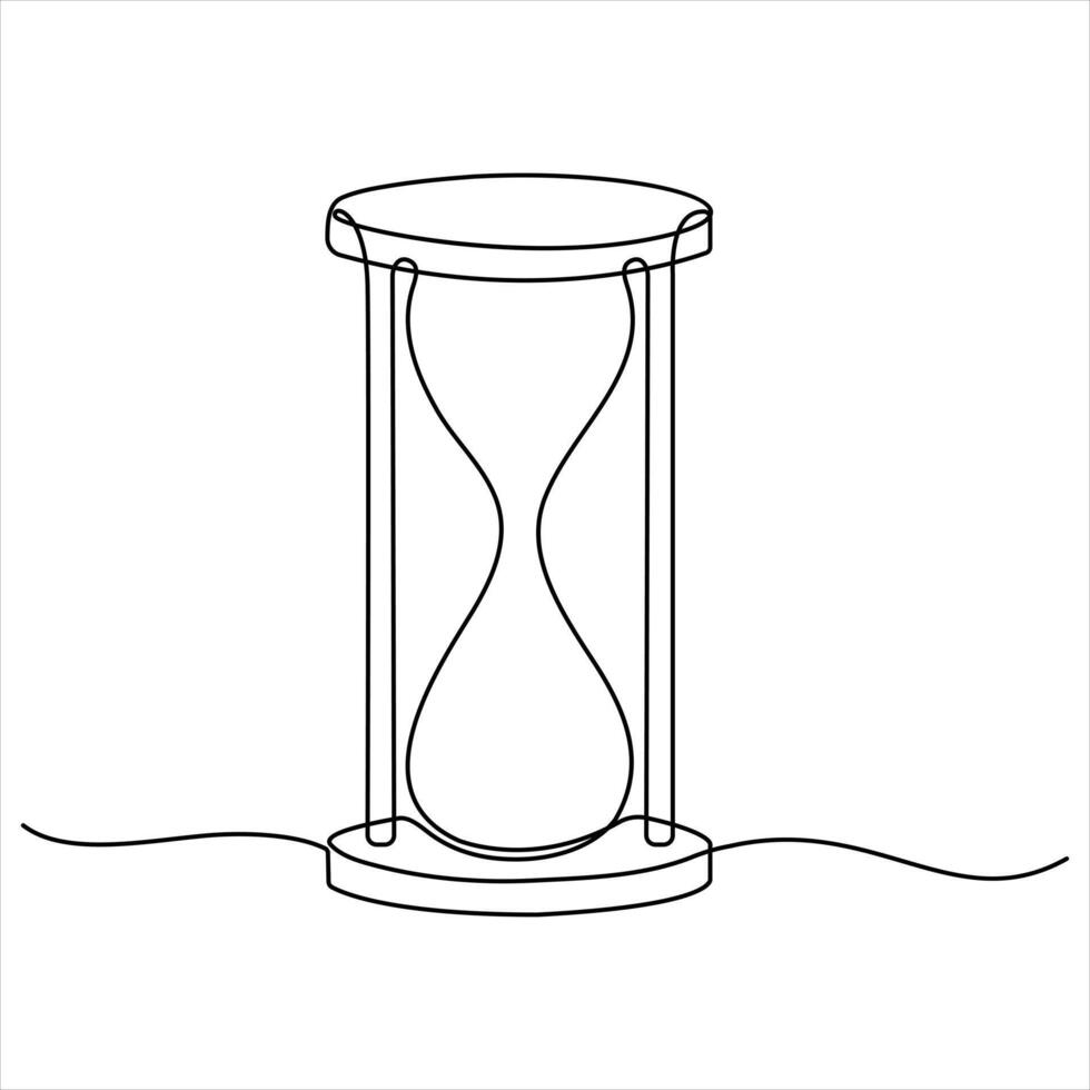 Continuous single line art drawing of hourglass with flow sand Retro timer as time passing concept illustration vector