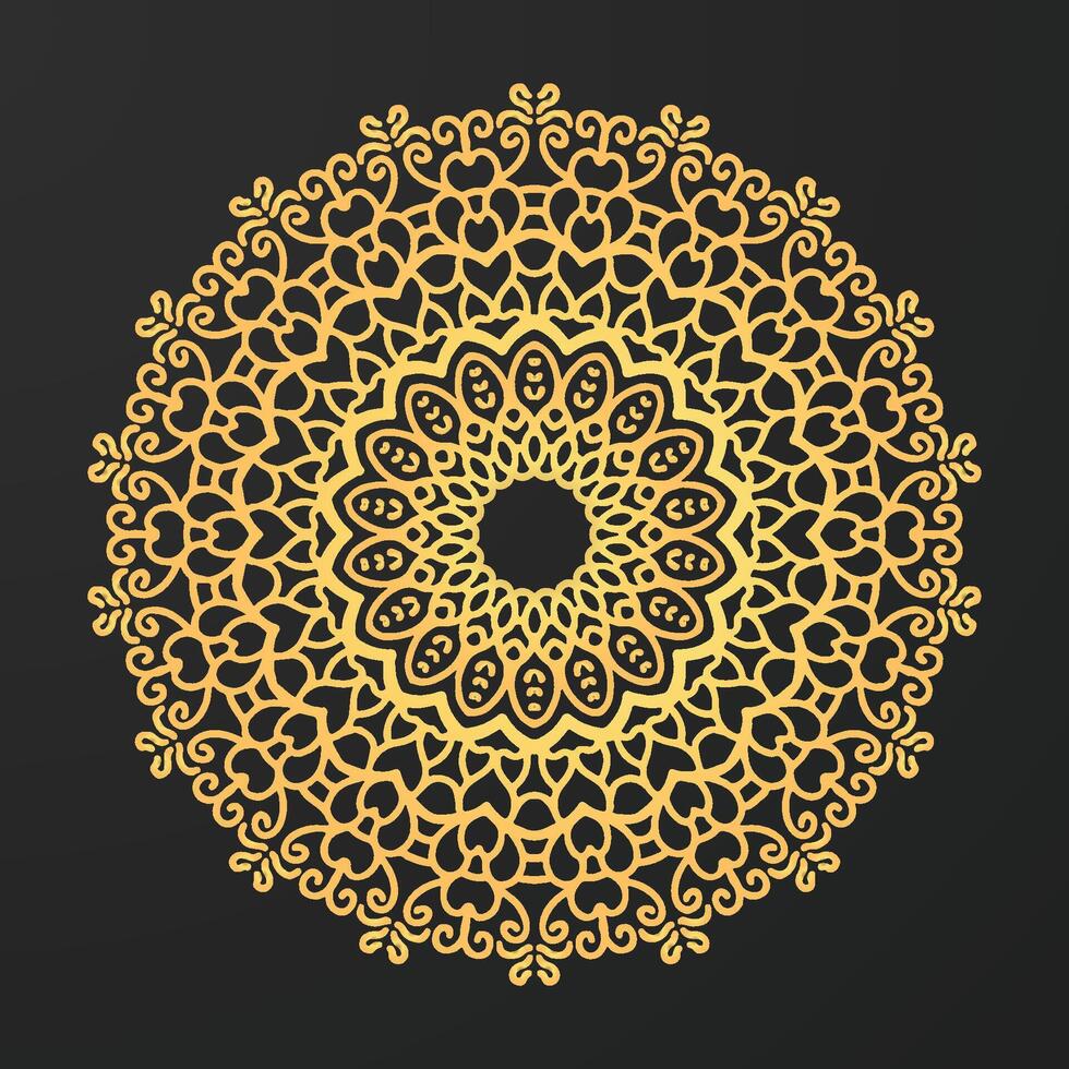 Golden mandala pattern on black background vector